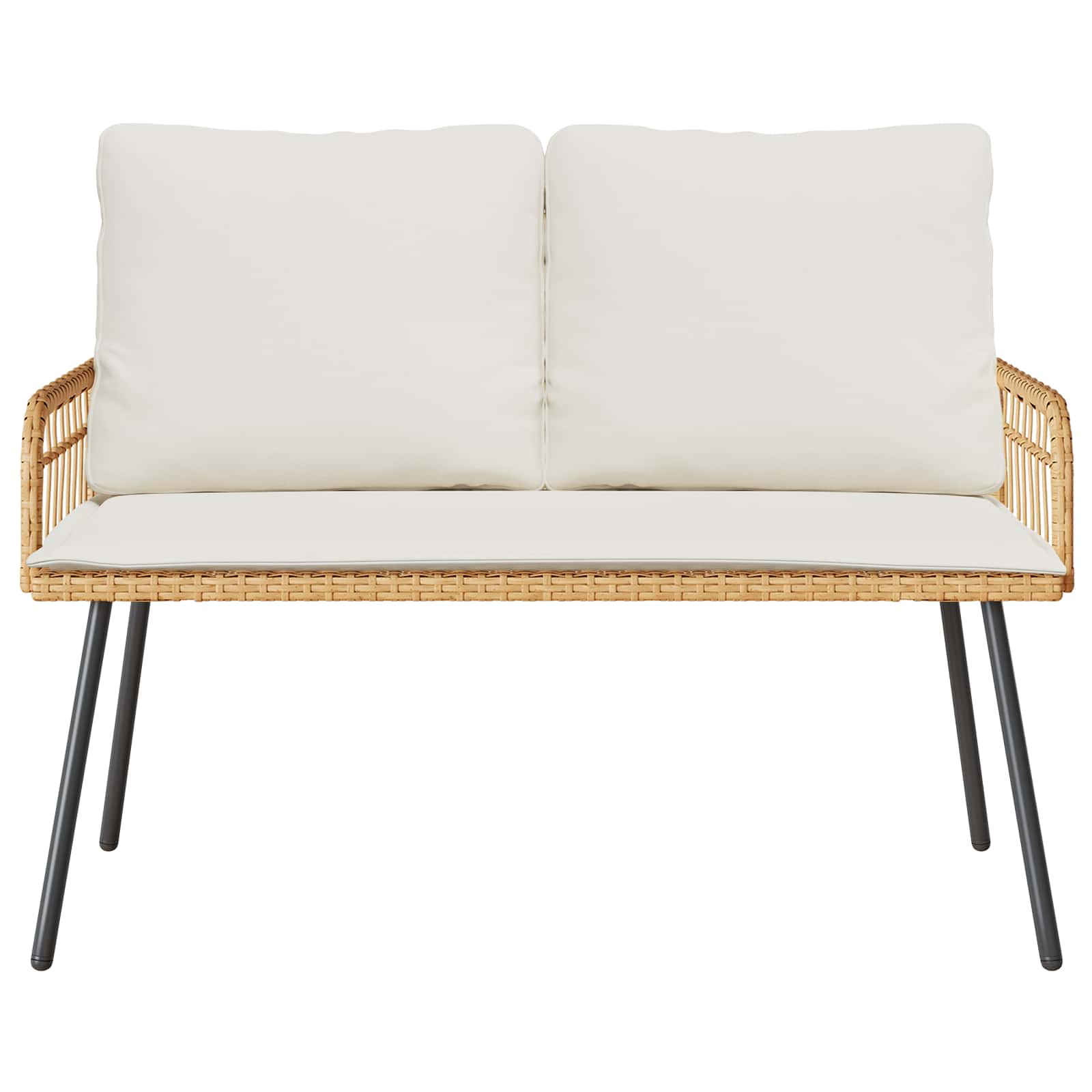 Gartenbank 2-Sitzer aus PE-Rattan mit Kissen Natur und Weiß 114 x 64 x 90 cm
