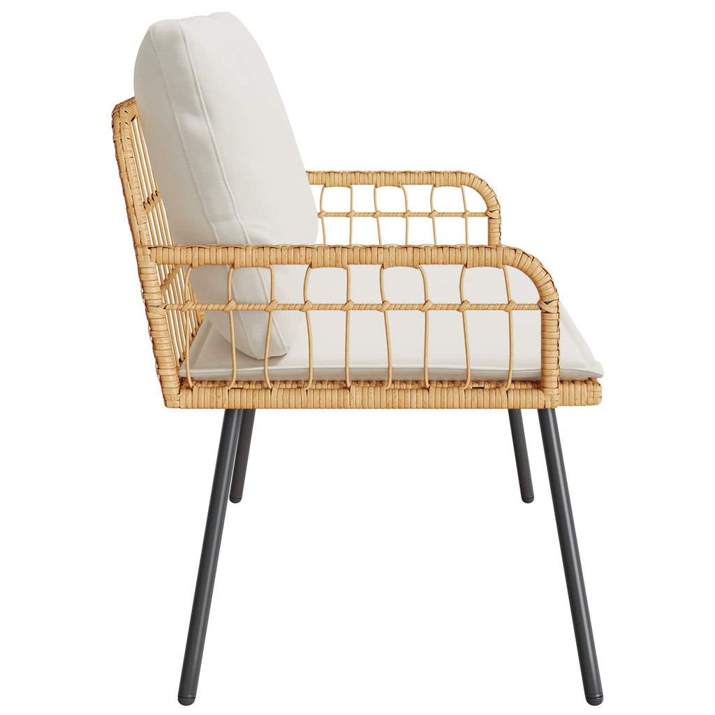 Gartenbank 2-Sitzer aus PE-Rattan mit Kissen Natur und Weiß 114 x 64 x 90 cm