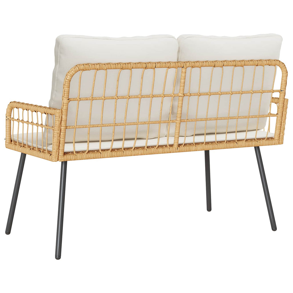 Gartenbank 2-Sitzer aus PE-Rattan mit Kissen Natur und Weiß 114 x 64 x 90 cm