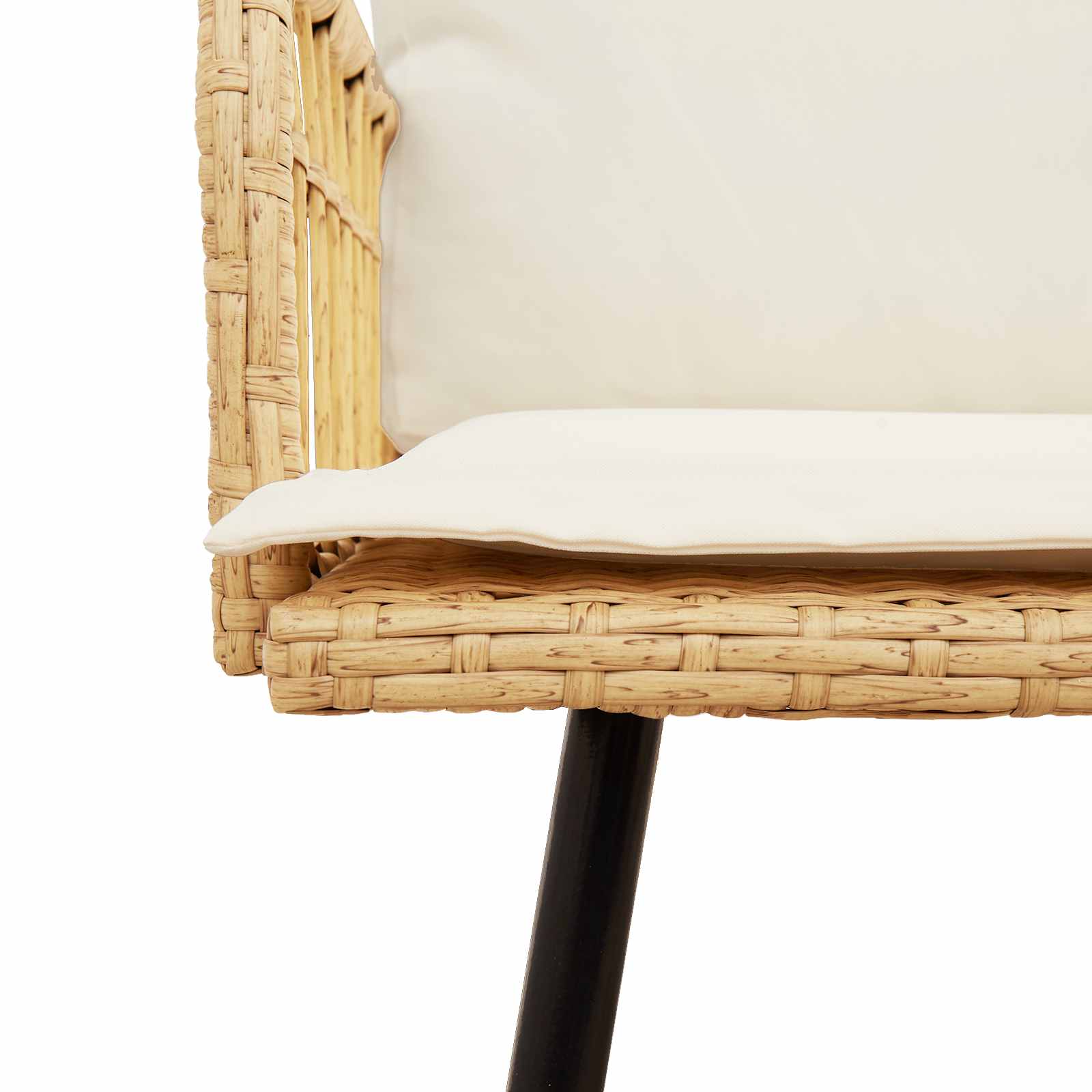 Gartenbank 2-Sitzer aus PE-Rattan mit Kissen Natur und Weiß 114 x 64 x 90 cm