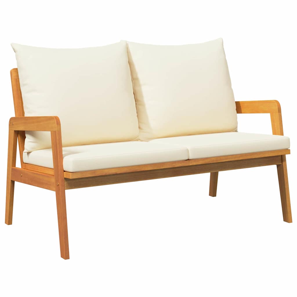 Gartenbank 2-Sitzer aus Akazie Massivholz Geölt mit Kissen Cremeweiß 71 x 65 x 115 cm
