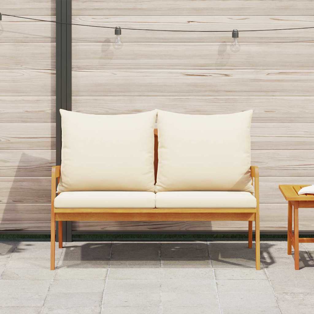 Gartenbank 2-Sitzer aus Akazie Massivholz Geölt mit Kissen Cremeweiß 71 x 65 x 115 cm