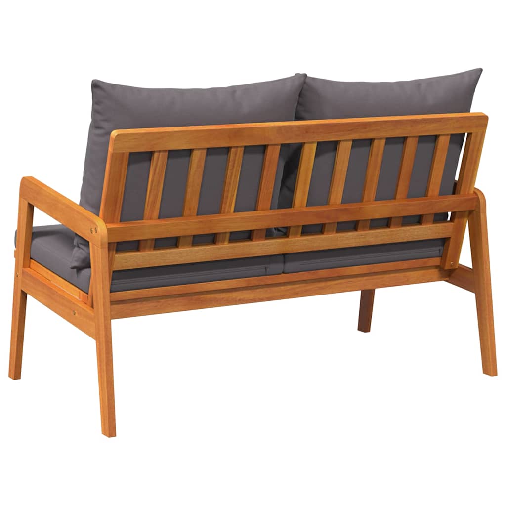 Gartenbank 2-Sitzer aus Akazie Massivholz Geölt mit Kissen Dunkelgrau 71 x 65 x 115 cm