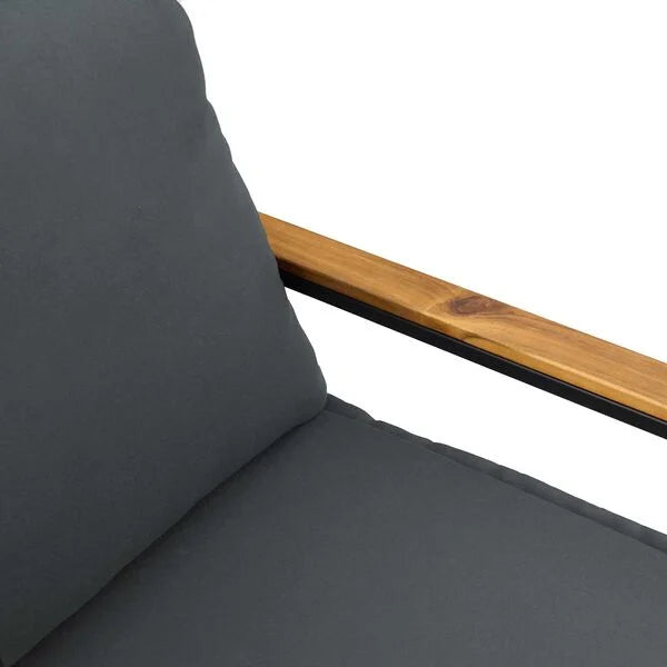 Gartenbank Rattan Grau und Dunkelgrau mit Akazienarmlehnen & Kissen 115 x 65 x 72 cm