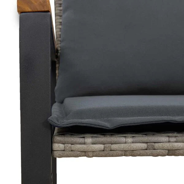 Gartenbank Rattan Grau und Dunkelgrau mit Akazienarmlehnen & Kissen 115 x 65 x 72 cm