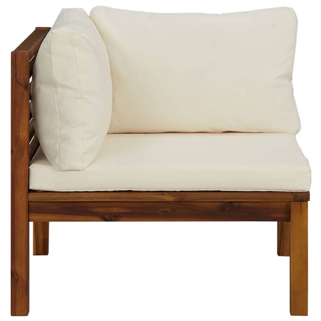 Garten-Ecksofa Akazie Massivholz mit Kissen Cremeweiß 69 x 69 x 62,5 cm