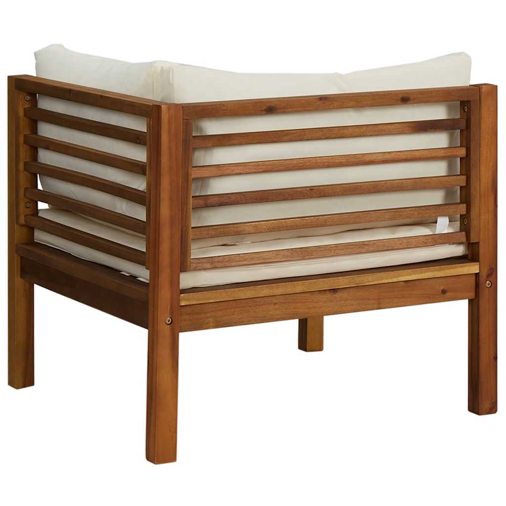 Garten-Ecksofa Akazie Massivholz mit Kissen Cremeweiß 69 x 69 x 62,5 cm