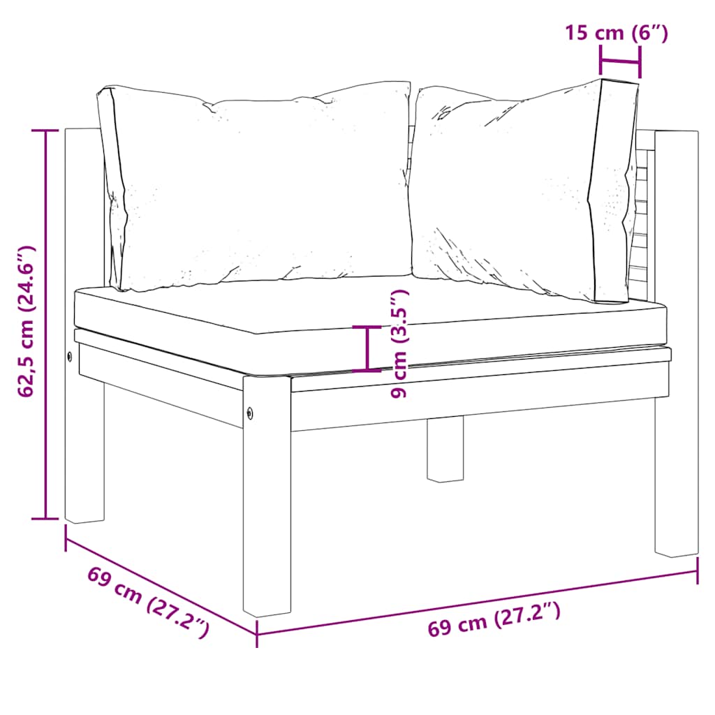 Garten-Ecksofa Akazie Massivholz mit Kissen Cremeweiß 69 x 69 x 62,5 cm
