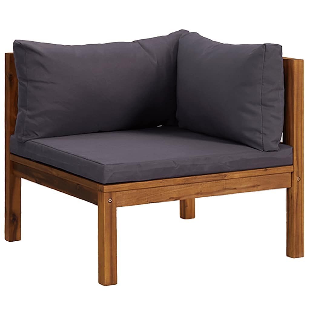 Garten-Ecksofa Akazie Massivholz mit Kissen Dunkelgrau 69 x 69 x 62,5 cm