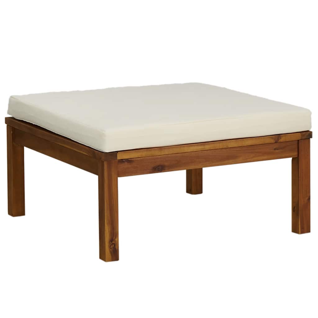 Gartenhocker Akazie Massivholz mit Kissen Cremeweiß 65 x 65 x 29 cm