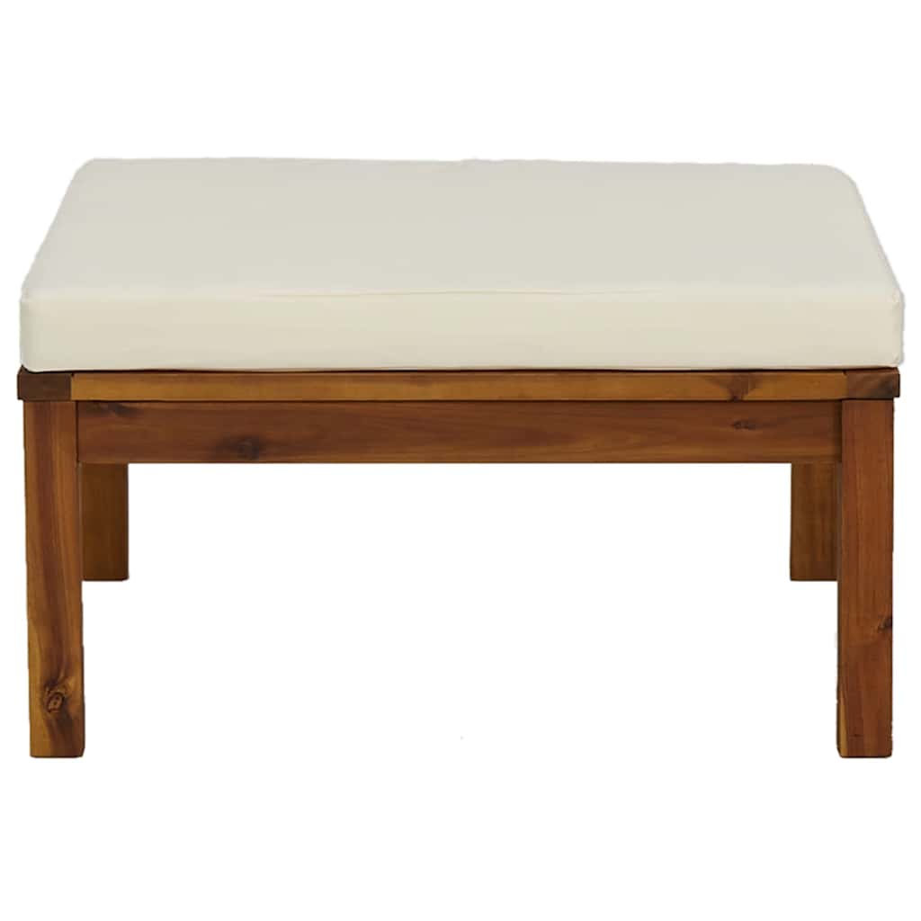 Gartenhocker Akazie Massivholz mit Kissen Cremeweiß 65 x 65 x 29 cm