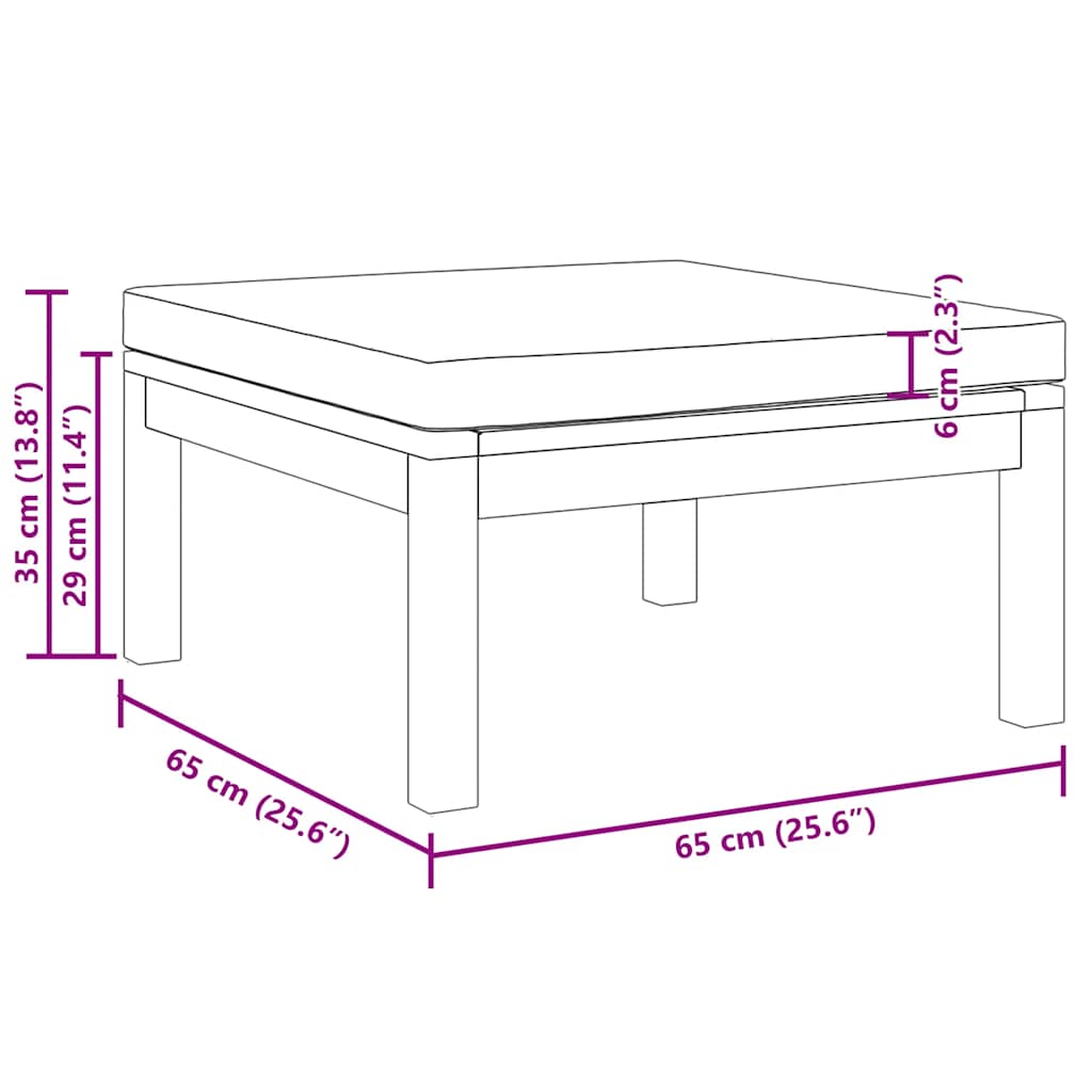 Gartenhocker Akazie Massivholz mit Kissen Cremeweiß 65 x 65 x 29 cm