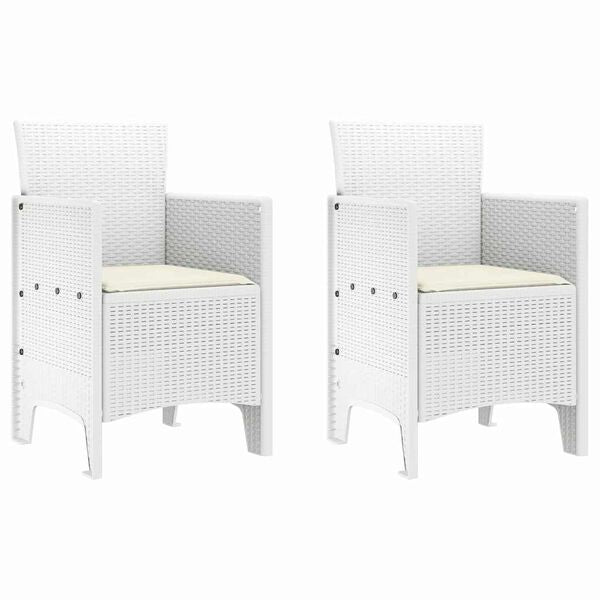 2er Set Gartenstühle Polypropylen Weiß und Cremeweiß mit Armlehnen 53 x 49 x 85 cm