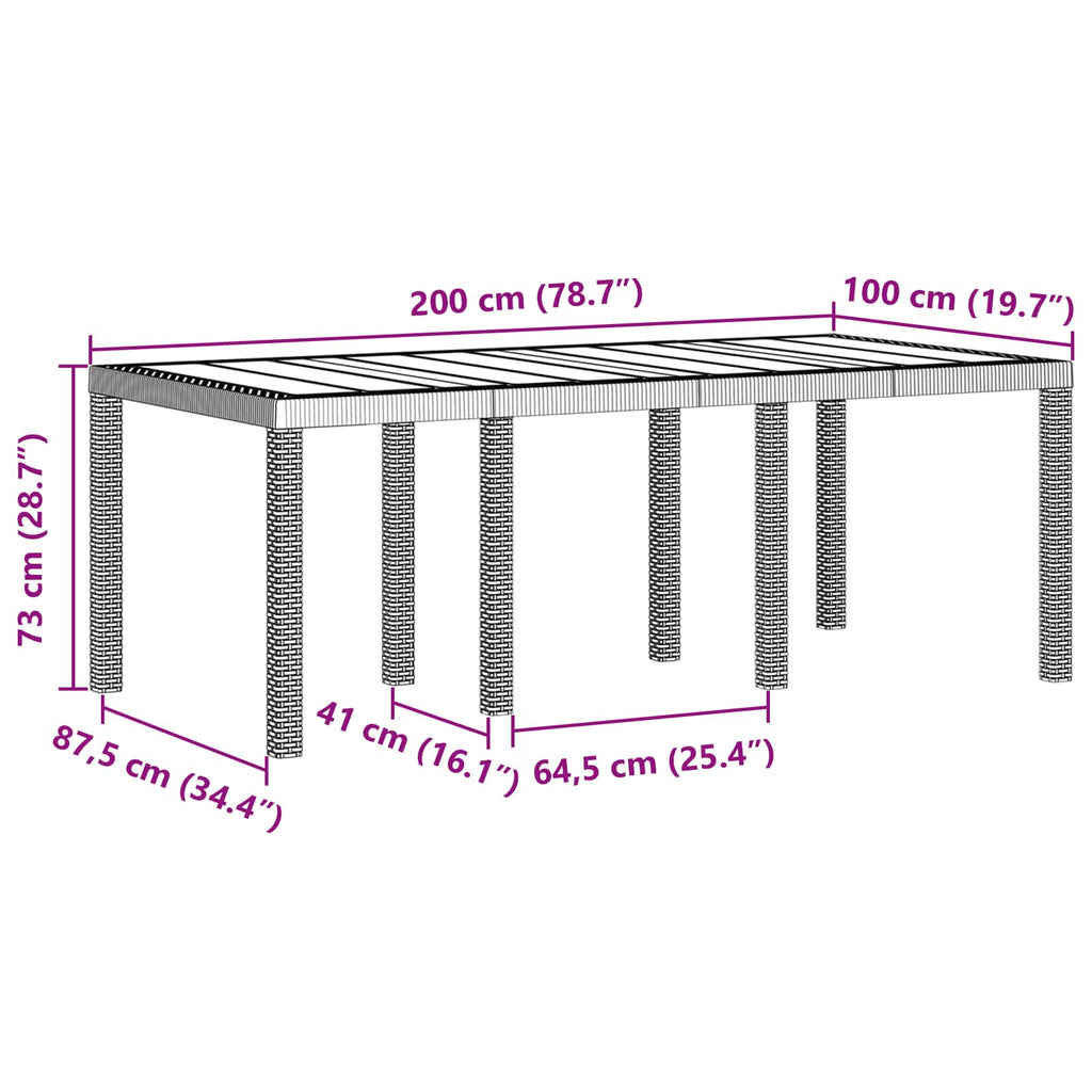 Gartentisch aus Poly-Rattan mit Stahlrahmen Schwarz 200 x 100 x 73 cm