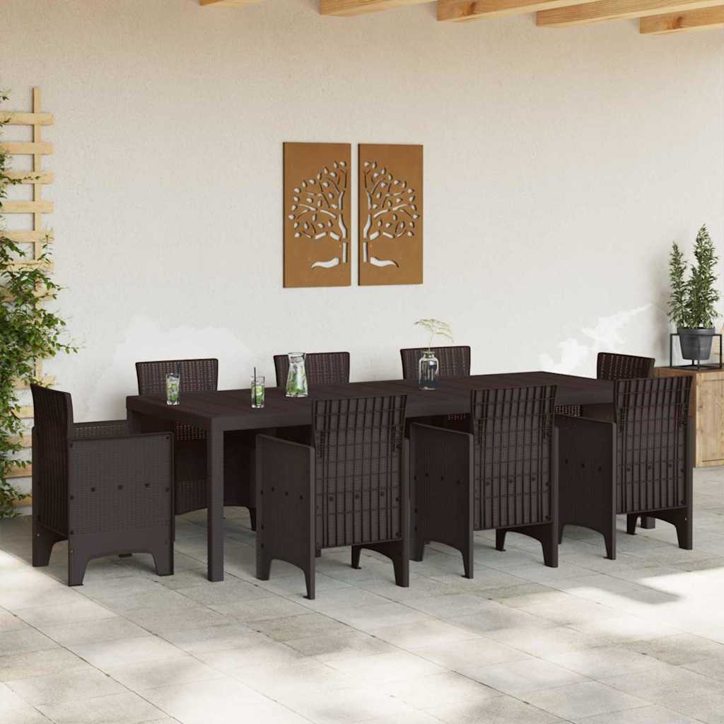 Gartentisch aus Poly-Rattan mit Stahlrahmen Braun 250 x 100 x 73 cm