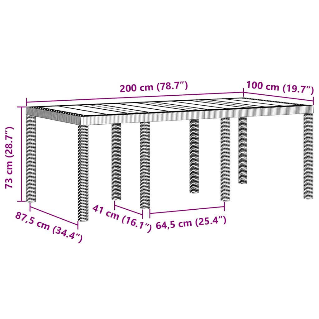 Gartentisch aus Poly-Rattan mit Stahlrahmen Braun 200 x 100 x 73 cm