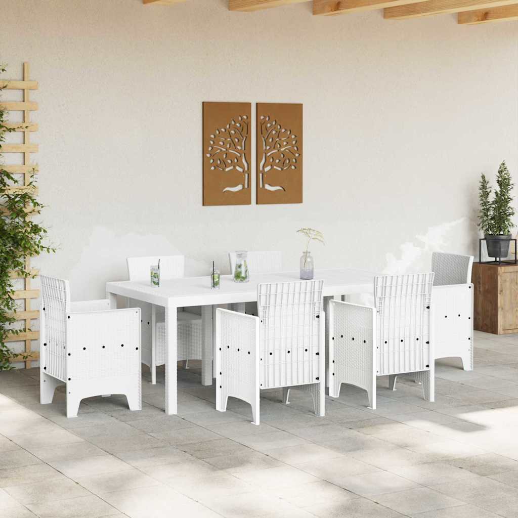 Gartentisch aus Poly-Rattan mit Stahlrahmen Weiß 200 x 100 x 73 cm