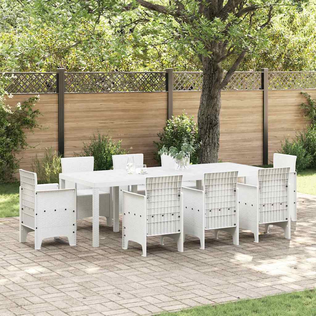 Gartentisch aus Poly-Rattan mit Stahlrahmen Weiß 250 x 100 x 73 cm