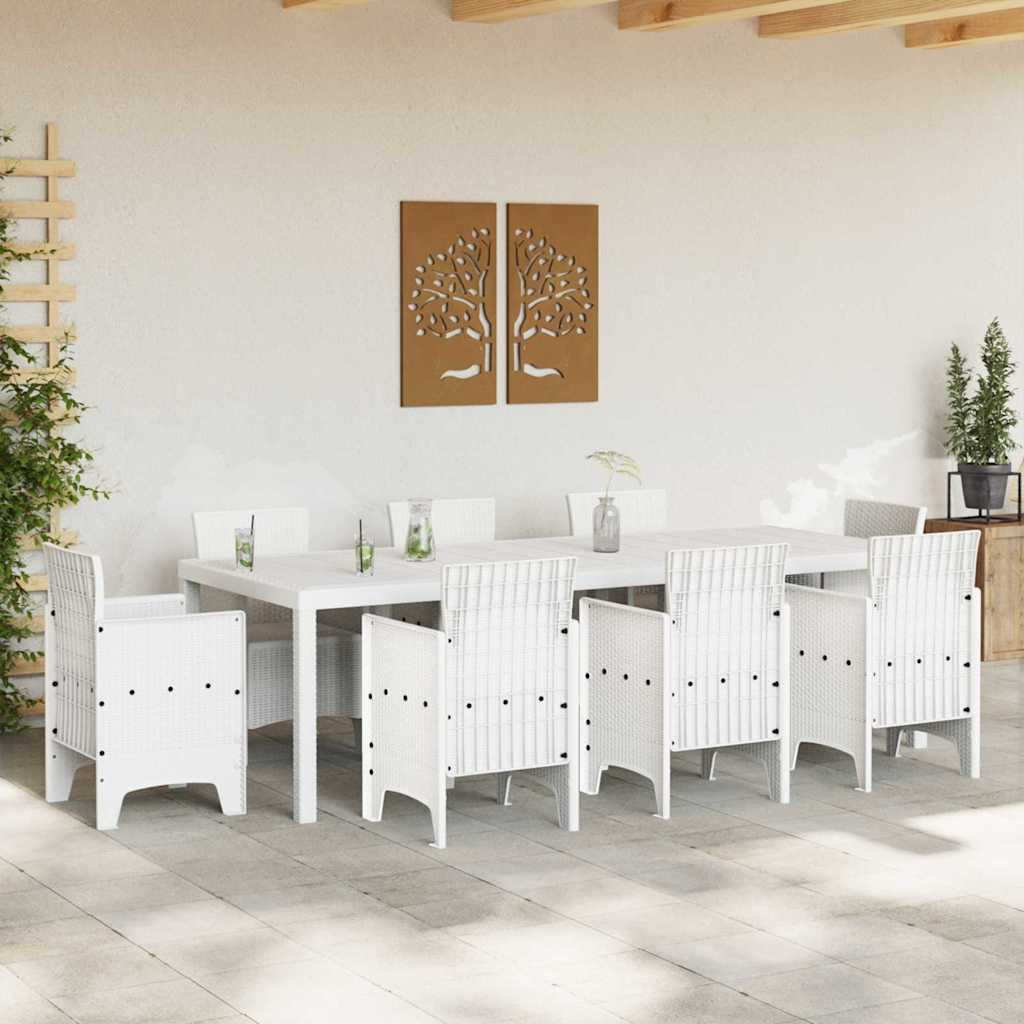 Gartentisch aus Poly-Rattan mit Stahlrahmen Weiß 250 x 100 x 73 cm