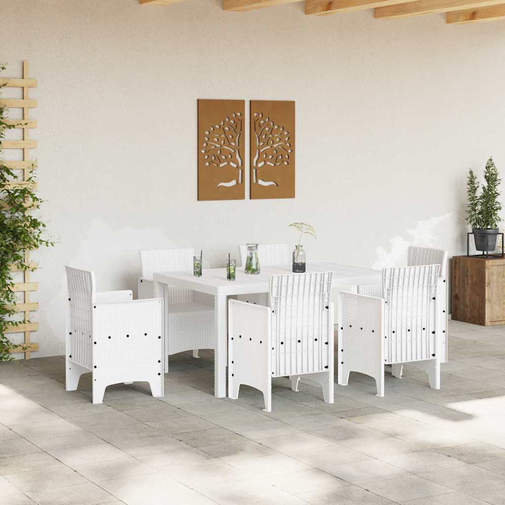 Gartentisch aus Poly-Rattan mit Stahlrahmen Weiß 150 x 100 x 73 cm