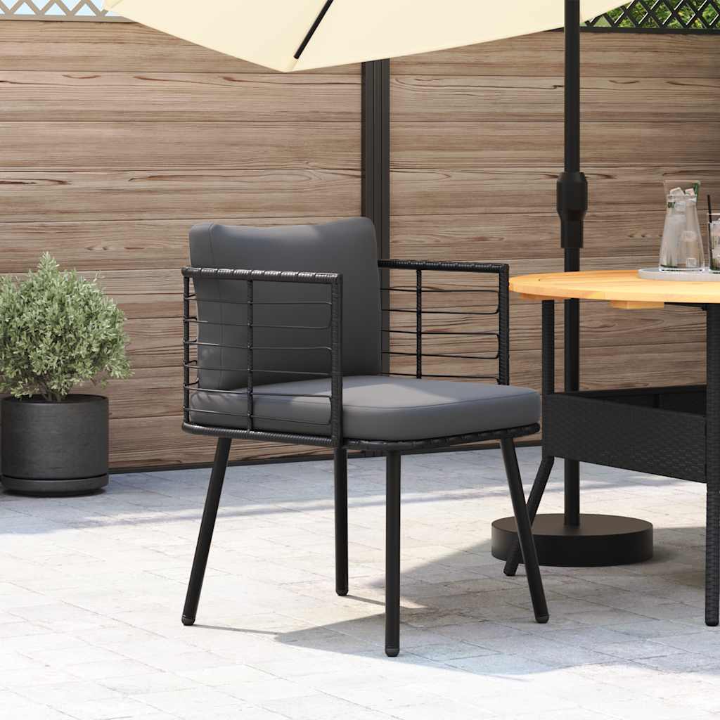 Gartenstuhl aus PE-Rattan mit Kissen Schwarz 60 x 65 x 76 cm