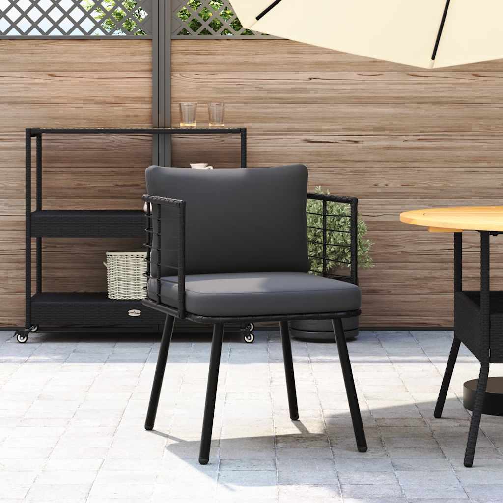 Gartenstuhl aus PE-Rattan mit Kissen Schwarz 60 x 65 x 76 cm