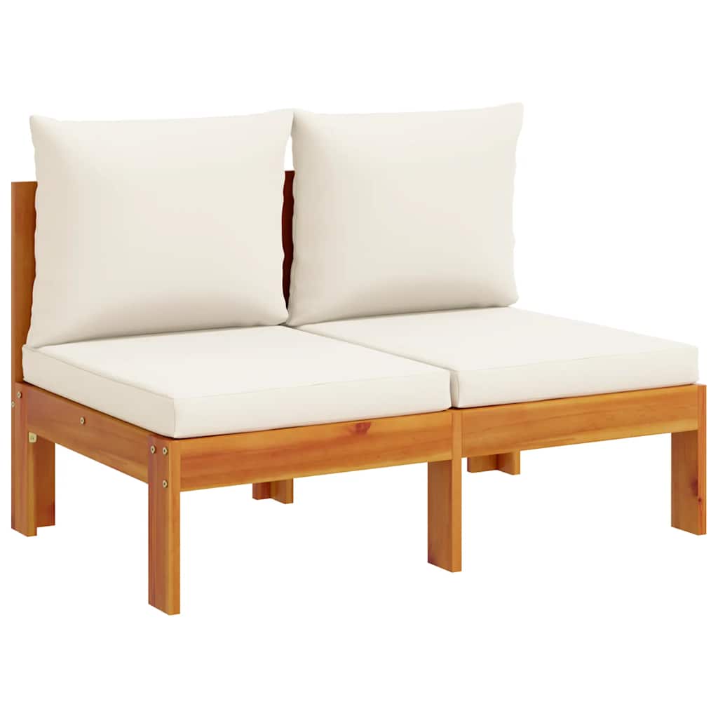 Gartensofa 2-Sitzer aus Akazienholz mit Kissen Cremeweiß 106 x 68 x 64 cm
