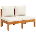 Gartensofa 2-Sitzer aus Akazienholz mit Kissen Cremeweiß 106 x 68 x 64 cm