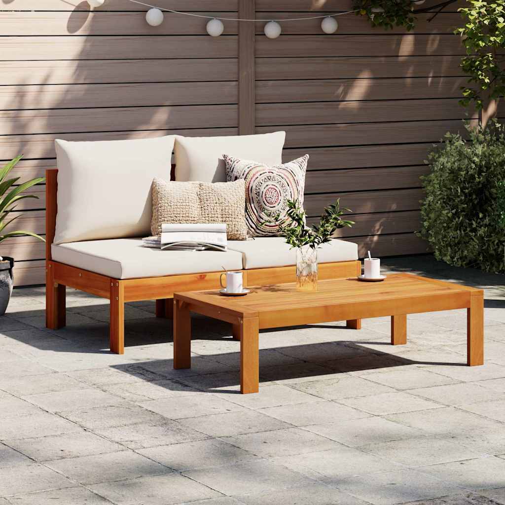 Gartensofa 2-Sitzer aus Akazienholz mit Kissen Cremeweiß 106 x 68 x 64 cm