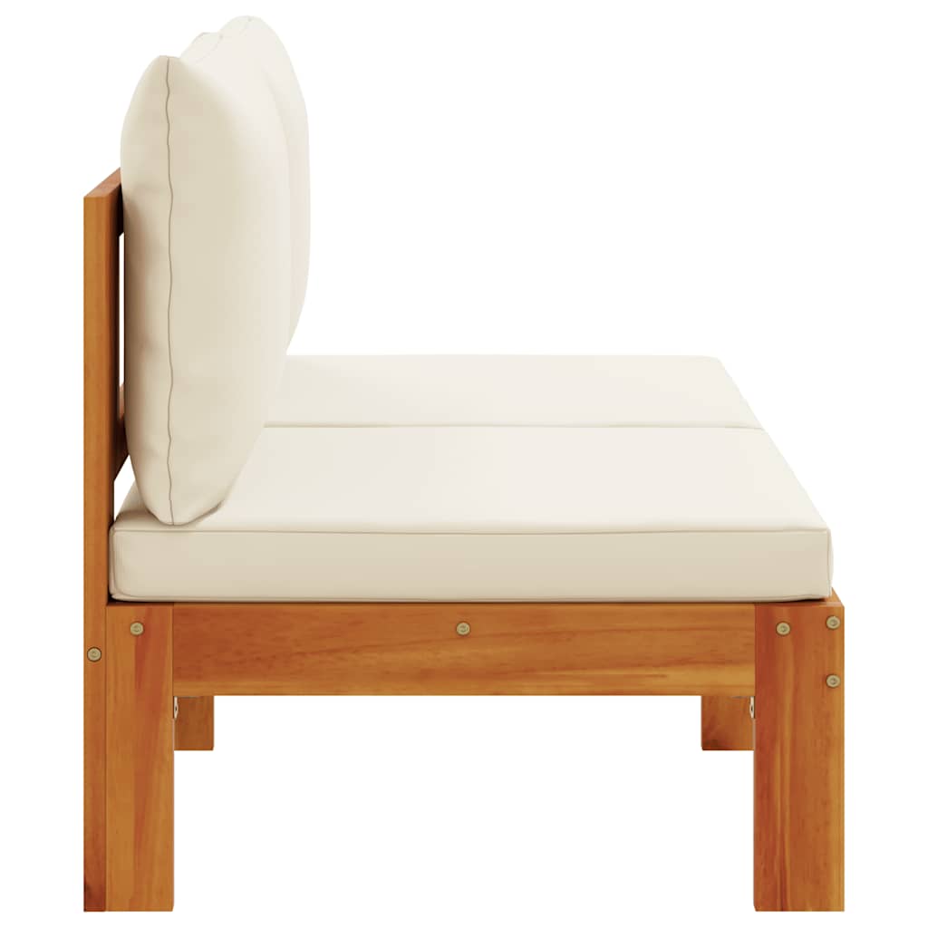 Gartensofa 2-Sitzer aus Akazienholz mit Kissen Cremeweiß 106 x 68 x 64 cm
