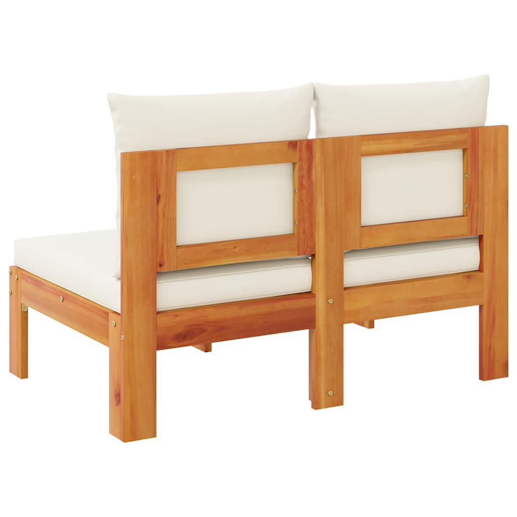 Gartensofa 2-Sitzer aus Akazienholz mit Kissen Cremeweiß 106 x 68 x 64 cm
