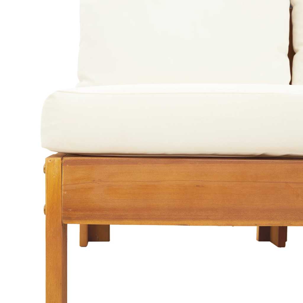Gartensofa 2-Sitzer aus Akazienholz mit Kissen Cremeweiß 106 x 68 x 64 cm