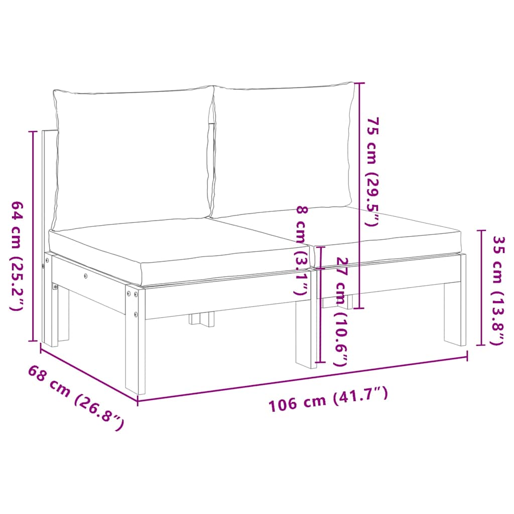 Gartensofa 2-Sitzer aus Akazienholz mit Kissen Cremeweiß 106 x 68 x 64 cm