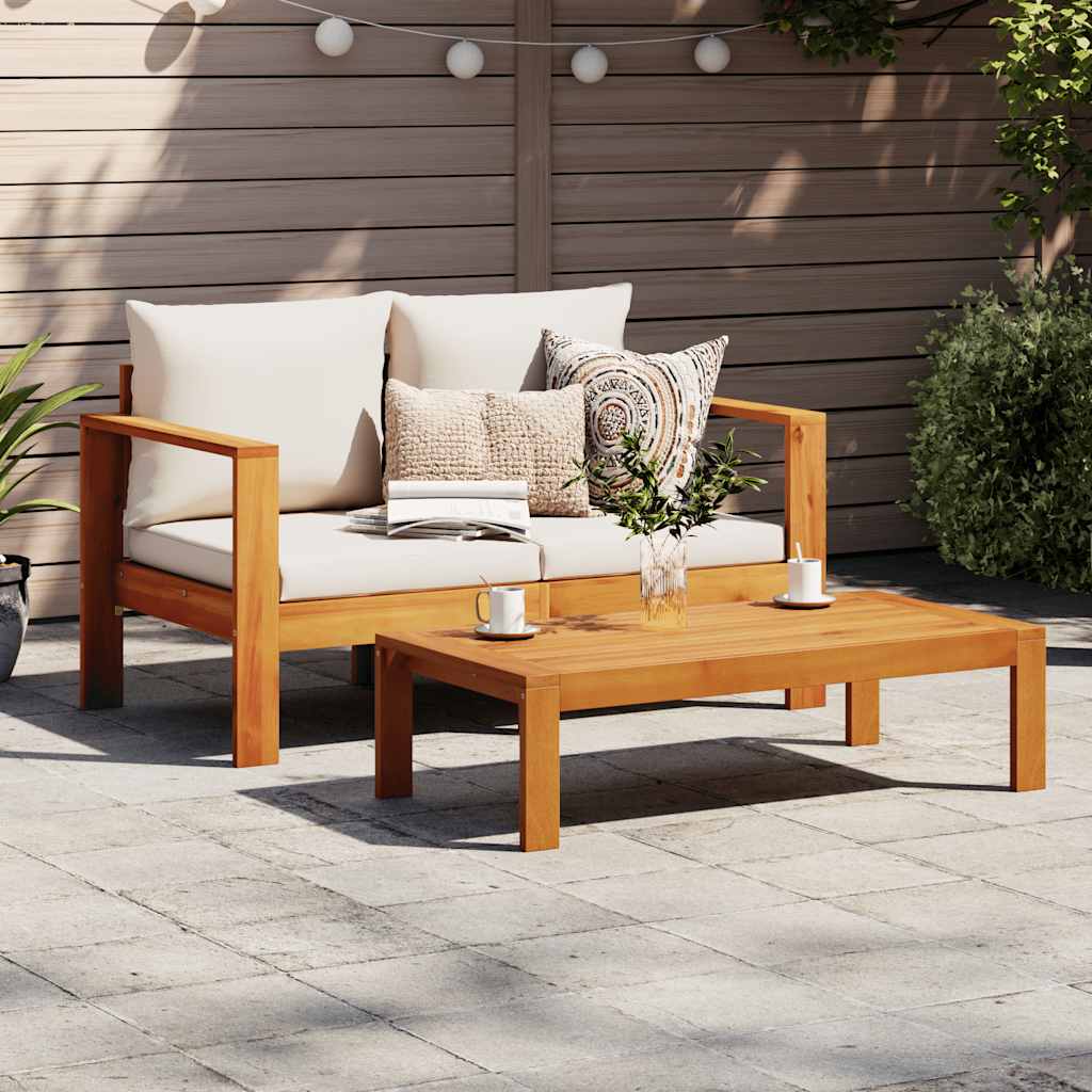 Gartensofa 2-Sitzer mit Armlehnen aus Akazienholz mit Kissen Cremeweiß 122 x 68 x 64 cm