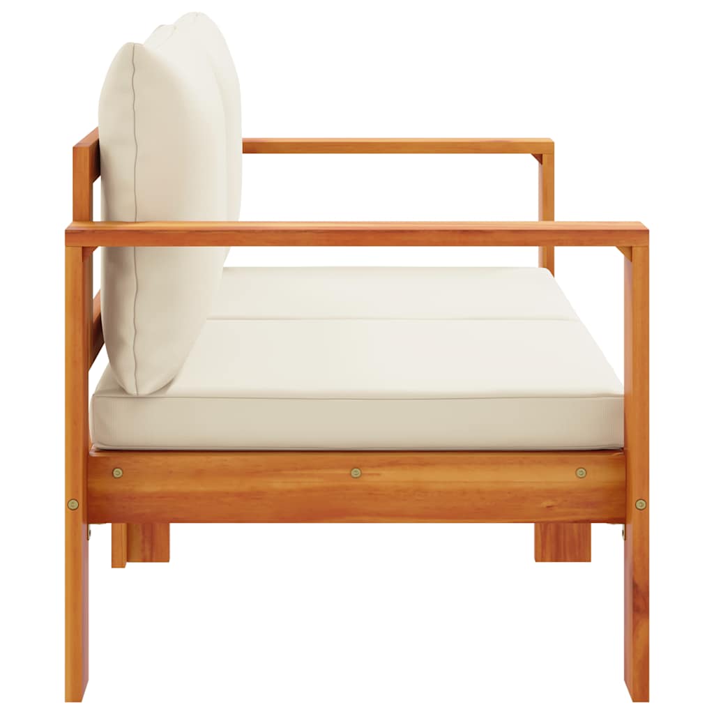 Gartensofa 2-Sitzer mit Armlehnen aus Akazienholz mit Kissen Cremeweiß 122 x 68 x 64 cm