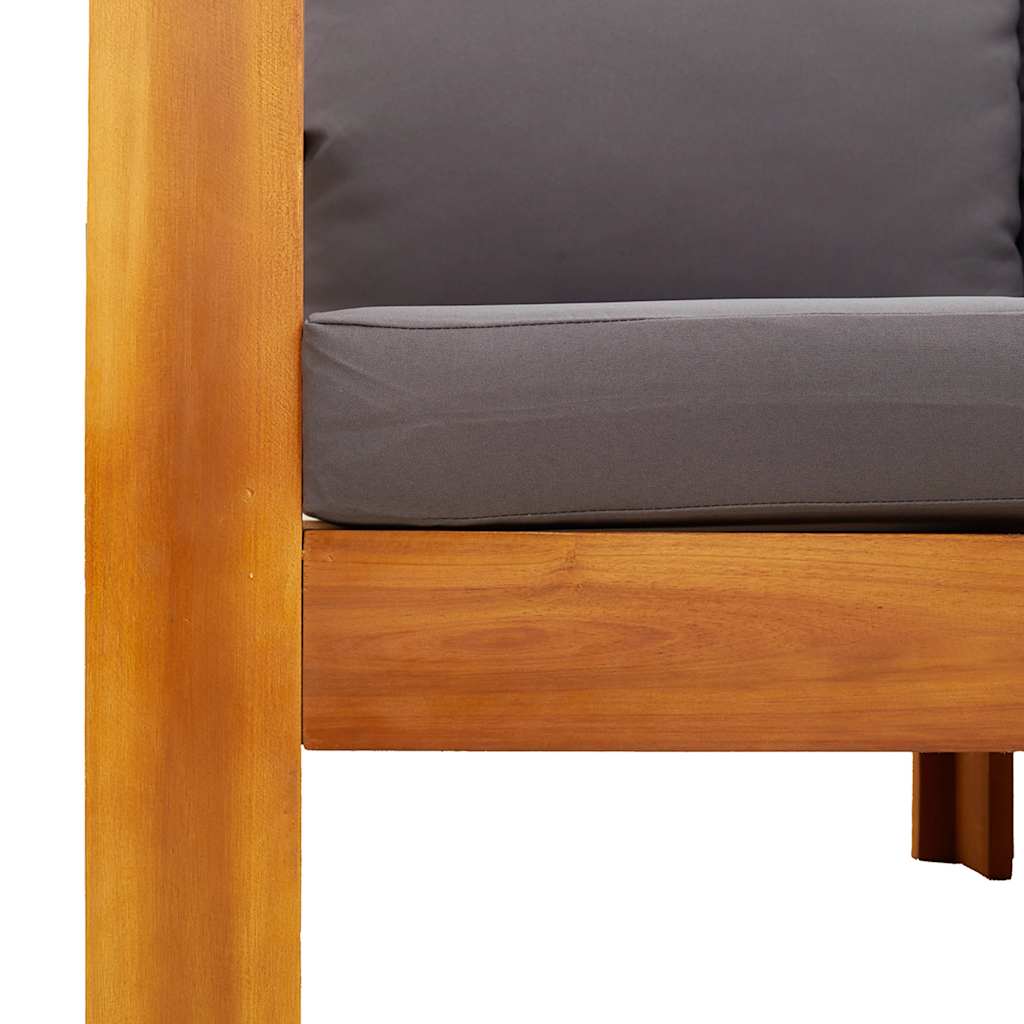 Gartensofa 2-Sitzer mit Armlehnen aus Akazienholz mit Kissen Dunkelgrau 122 x 68 x 64 cm