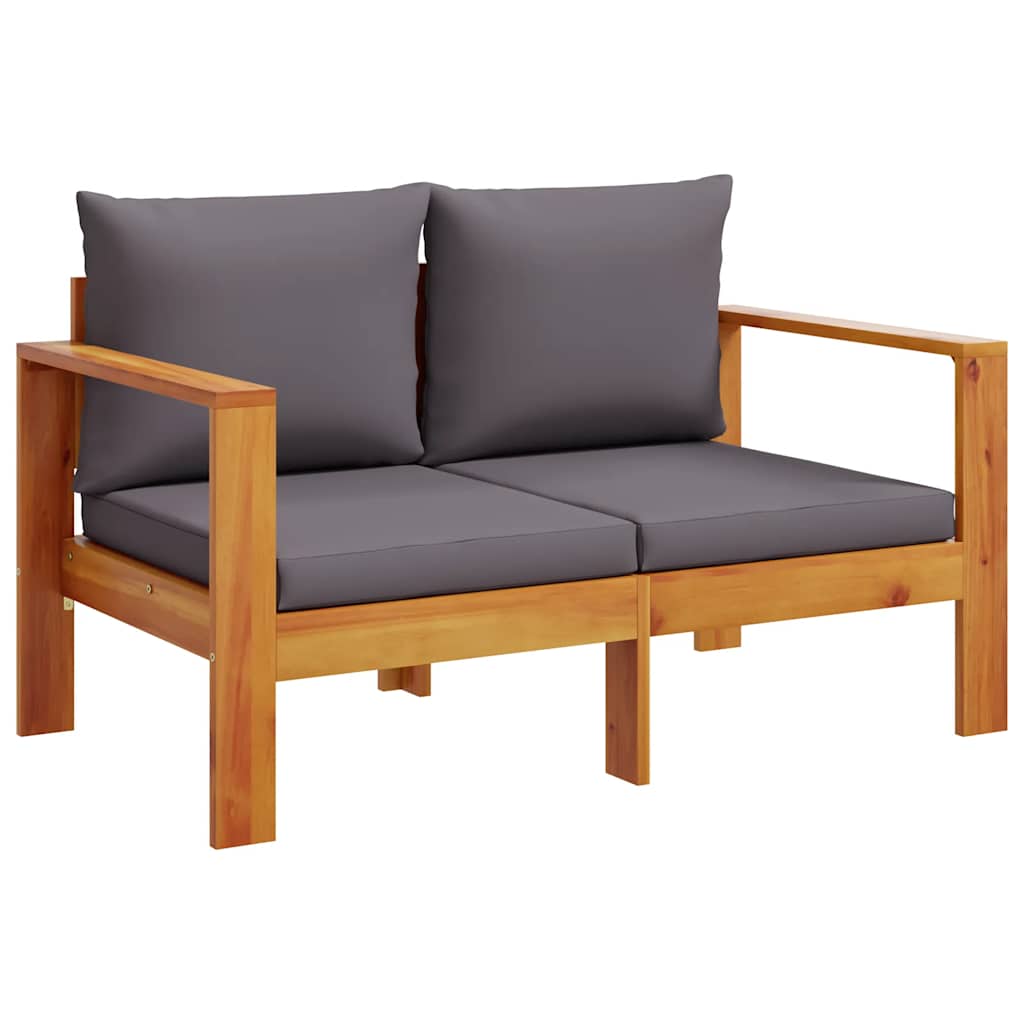 Gartensofa 2-Sitzer mit Armlehnen aus Akazienholz mit Kissen Dunkelgrau 122 x 68 x 64 cm