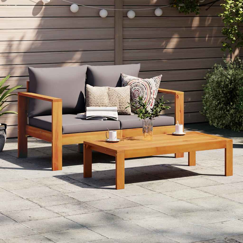 Gartensofa 2-Sitzer mit Armlehnen aus Akazienholz mit Kissen Dunkelgrau 122 x 68 x 64 cm