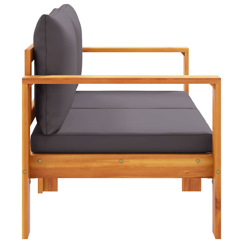 Gartensofa 2-Sitzer mit Armlehnen aus Akazienholz mit Kissen Dunkelgrau 122 x 68 x 64 cm