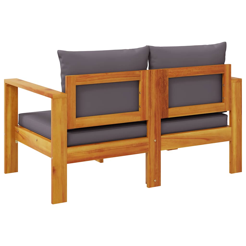 Gartensofa 2-Sitzer mit Armlehnen aus Akazienholz mit Kissen Dunkelgrau 122 x 68 x 64 cm