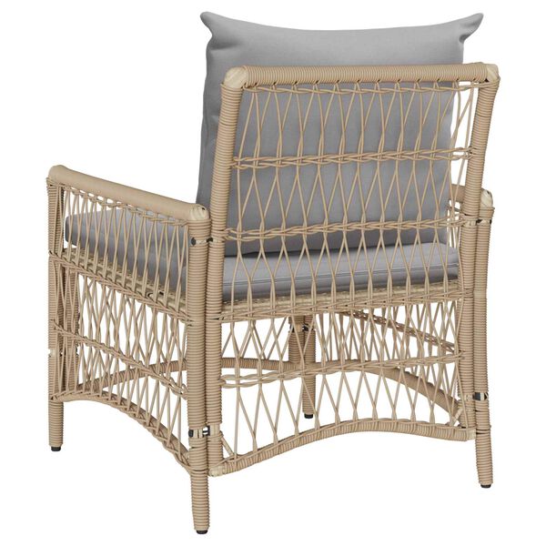 Gartenstuhl Poly-Rattan Beige und Hellgrau mit Kissen & Armlehnen 73 x 61 x 77 cm