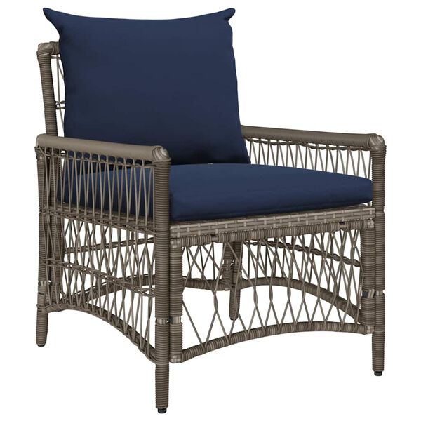 Gartenstuhl Poly-Rattan Grau und Dunkelblau mit Kissen & Armlehnen 73 x 61 x 77 cm