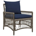 Gartenstuhl Poly-Rattan Grau und Dunkelblau mit Kissen & Armlehnen 73 x 61 x 77 cm