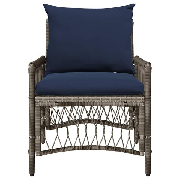 Gartenstuhl Poly-Rattan Grau und Dunkelblau mit Kissen & Armlehnen 73 x 61 x 77 cm