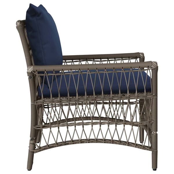Gartenstuhl Poly-Rattan Grau und Dunkelblau mit Kissen & Armlehnen 73 x 61 x 77 cm