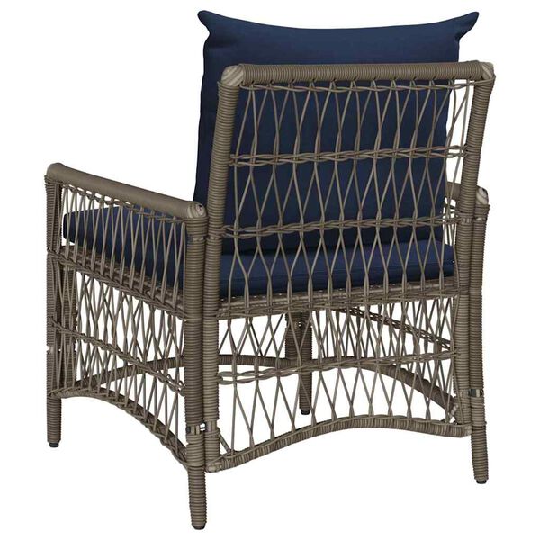 Gartenstuhl Poly-Rattan Grau und Dunkelblau mit Kissen & Armlehnen 73 x 61 x 77 cm