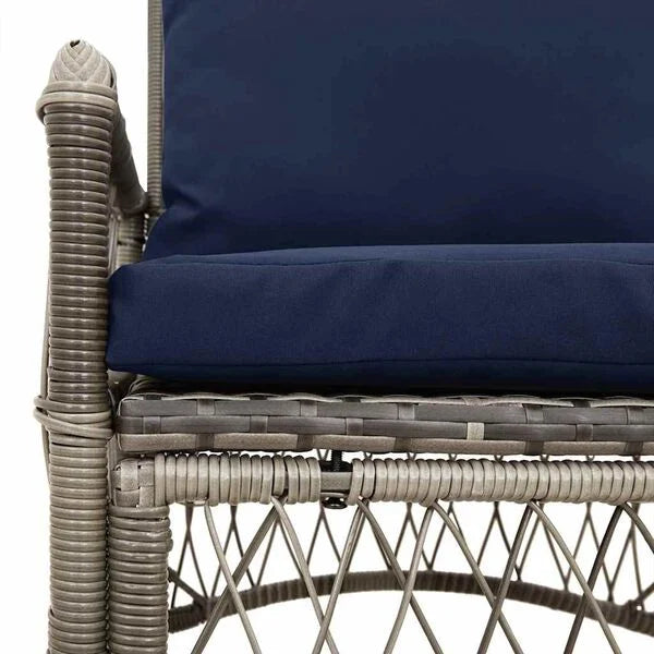 Gartenstuhl Poly-Rattan Grau und Dunkelblau mit Kissen & Armlehnen 73 x 61 x 77 cm