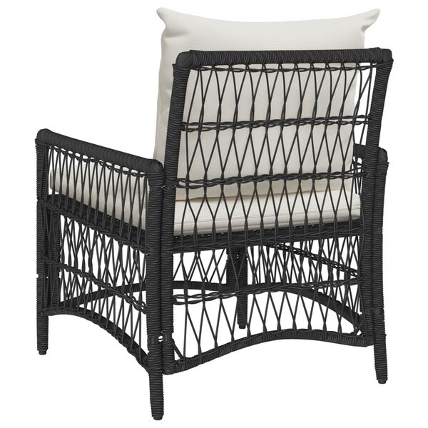 Gartenstuhl Poly-Rattan Schwarz und Cremeweiß mit Kissen & Armlehnen 73 x 61 x 77 cm