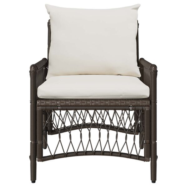 Gartenstuhl Poly-Rattan Braun und Cremeweiß mit Kissen & Armlehnen 73 x 61 x 77 cm
