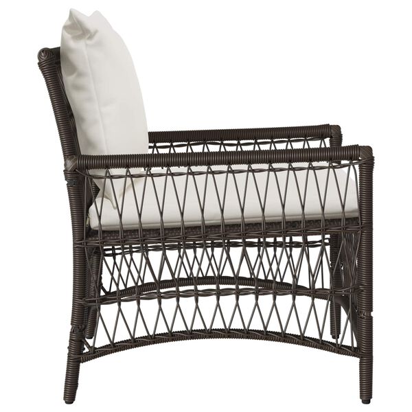 Gartenstuhl Poly-Rattan Braun und Cremeweiß mit Kissen & Armlehnen 73 x 61 x 77 cm